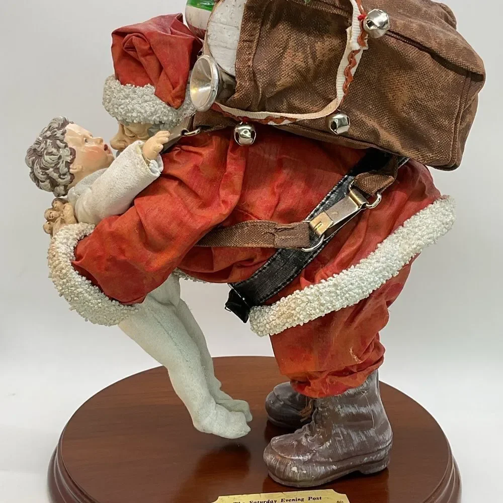 Clothtique Santa and Child Sculpture - Saturday Evening Post